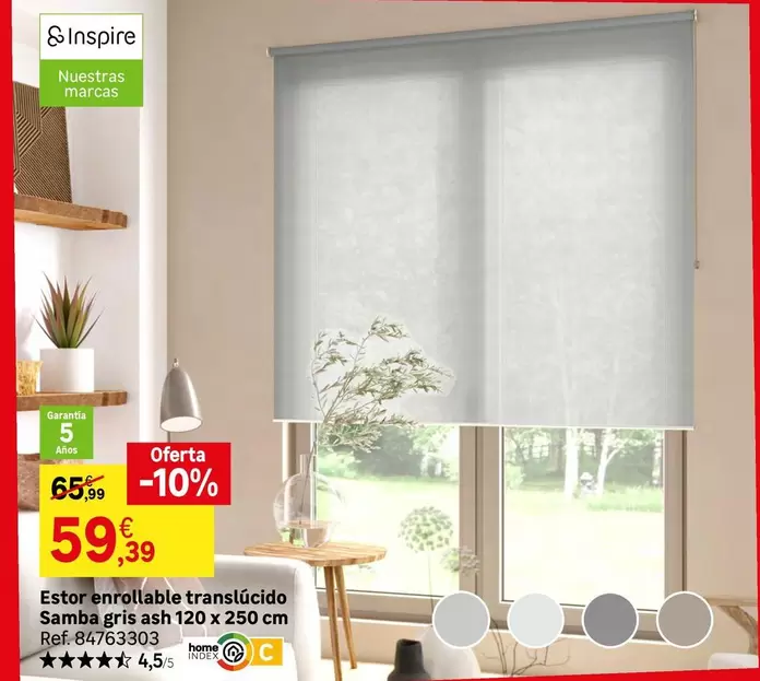 home - Etor Enrollable Translúcido Samba Gris Ash 120 X 250 Cm