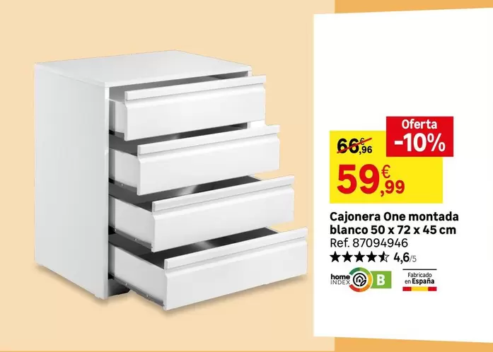 One - Cajonera  Montada Blanco 50 X 72 X 45 Cm