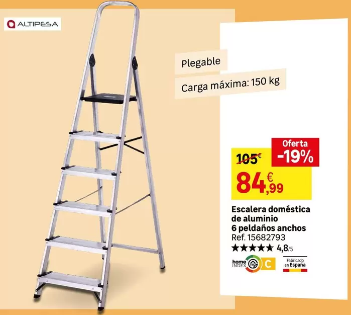 home - Escalera Domóstica De Aluminio 6 Peldaños Anchos