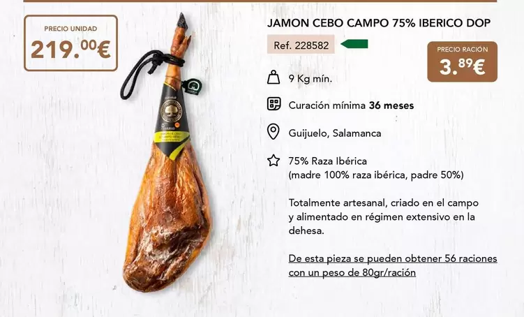 Jamon Cebo Campo 75% Iberico DOP