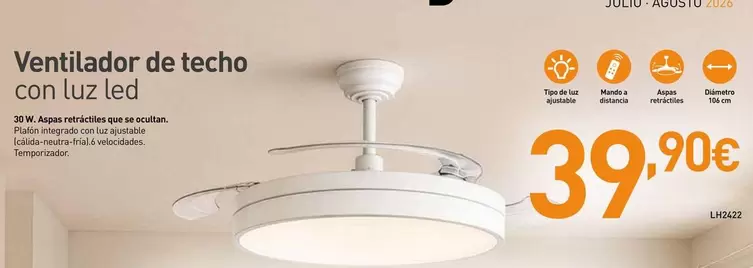 Ventilador De Techo Con Luz Led