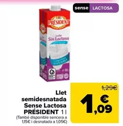 Président - Leche Semidesnatada Sin Lactosa 