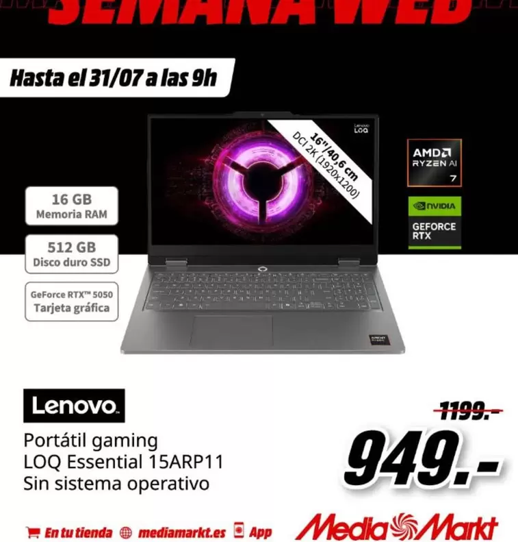 Lenovo - Portatil Gaming Loq Essential 15Arp11