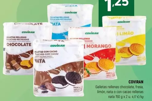 coviran - Galletas Rellenas Chocolate Fresa, Limon, Nata O Con Cacao Rellenas Nata