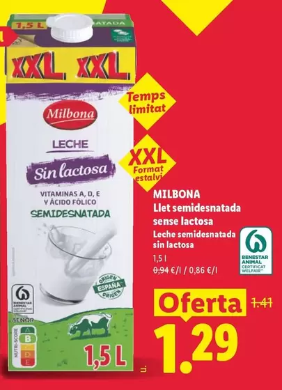 Milbona - Llet Semidesnatada Sence Lactosa