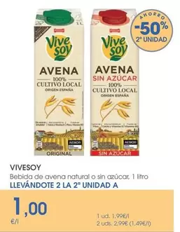 ViveSoy - Bebida De Avena Natural O Sin Azucar