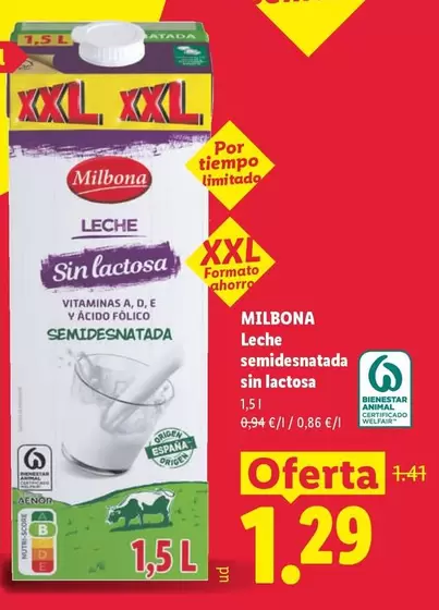 Milbona - Leche Semidesnatada Sin Lactosa