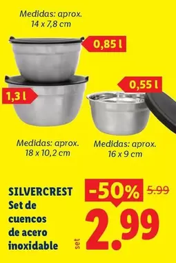 SilverCrest - Set De Cuencos De Acero Inoxidable