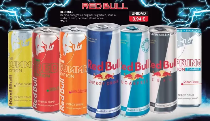 Red Bull - Bebida Energética Original, Sugarfree, Sandía, Sudachi, Zero, Cereza O Albaricoque