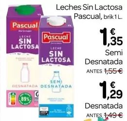 Pascual - Leche Sin Lactosa Semi Desnatada/Desnata Brik