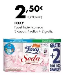 Foxy - Papel Higienico Seda 3 Capas, 4 Rollos + 2 Gratis