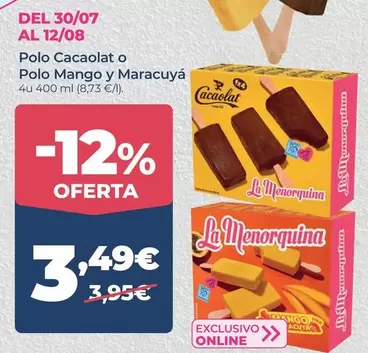 La Menorquina - Polo Cacaolat O Polo Mango Y Maracuya