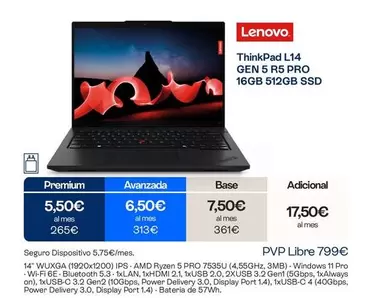 Lenovo - Thinkpad L14 Gen 5 R5 Pro 16gb 512gb Ssd