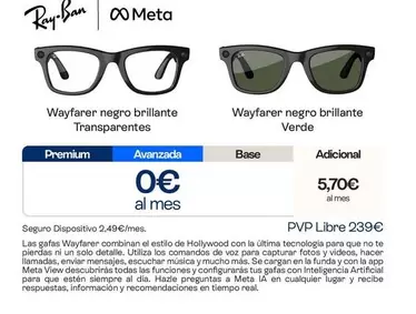 Ray-Ban - Wayfarer Negro Brillante Transparentes/Verde