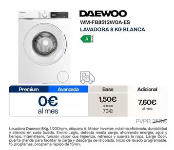 Daewoo - WM-FB8512WOA-ES Lavadora Blanca