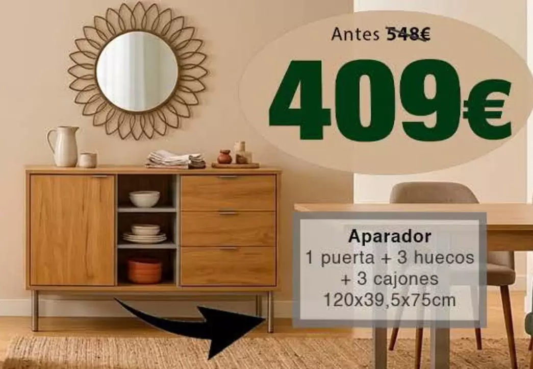 Aparador 1 Puerta + 3 Huecos + 3 Cajones