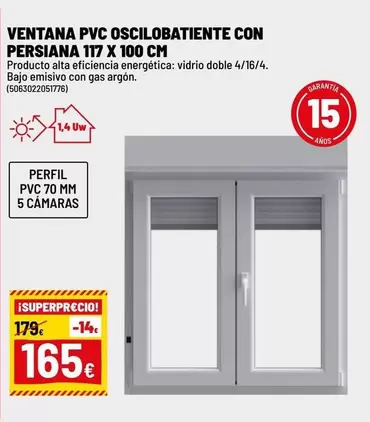 PVC - Ventana Pvc Oscilobatiente Con Persiana 117 X 100 Cm
