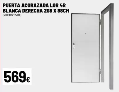 Puerta Acorazada Blanca Derecha 208 X 88cm