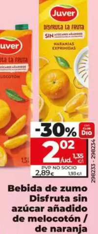 Juver - Bebida De Zumo Disfruta Sin Azucar Anadido De Melocoton/De Naranja 