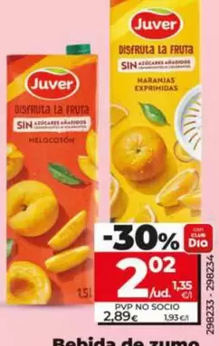Juver - Bebida De Zumo Disfruta Sin Azucar Anadido De Melocoton