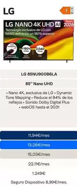LG - 85 " Nano 4K UHD 85NU900B6LA