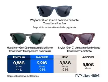 Ray-Ban / Meta  - Wayfarer Azul Cósmico Brillante Transitions Zafiro Headliner Gris Asteroide Brillante Transitions Transparente Esmeralda Skyler Violeta Místico Brillante Transitions Amatista