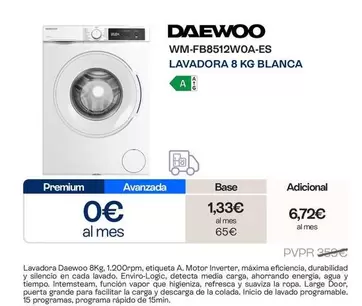 Daewoo - WM-FB8512WOA-ES Lavadoras Blanca
