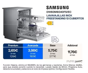 Samsung - DW60M6040FS/EC Lavavajillas Inox Freestanding 