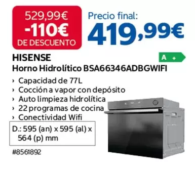 Hisense - Horno Hidrolítico BSA66346ADBGWifi