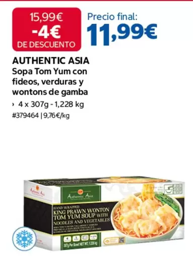 Authentic - Sopa Tom Yum Con Fideos, Verduras Y Wontons De Gamba
