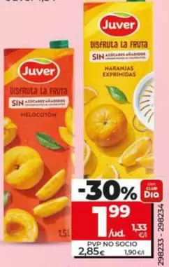 Juver - Bebida De Zumo Disfruta Sin Azúcar Añadido De Melocotón/De Narania