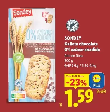 Sondey - Galleta Chocolate 0% Azucar Anadido