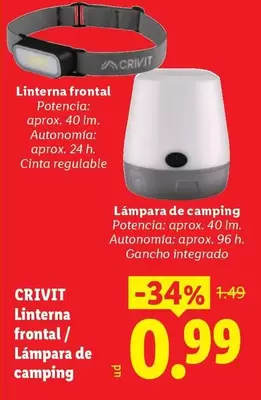 Crivit - Linterna Frontal / Lampara De Camping