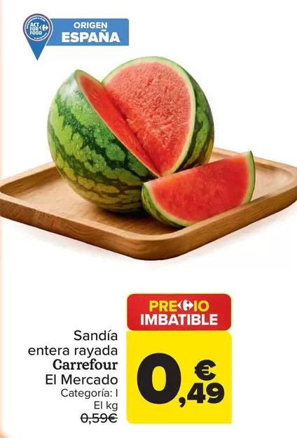 Carrefour El Mercado - Sandía Entera Rayada