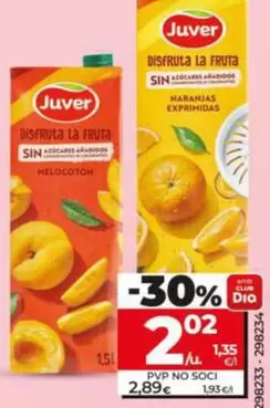 Juver - Bebida De Zumo Disfruta Sin Azucar Anadido De Melocoton/De Naranja