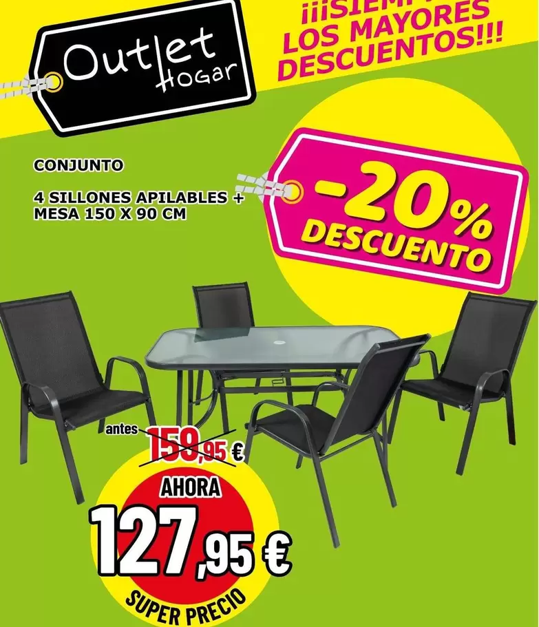 4 Sillones Apilables Mesa + Mesa 150 X 90 Cm