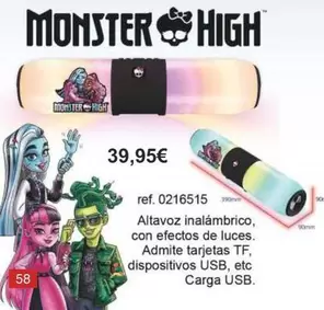 Monster High - Altavoz Inalámbrico, Con Efectos De Luces. Admite Tarjetas TF, Dispositivos USB, Etc Carga USB