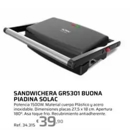 Solac - Sandwichera GR5301 Buona Piadina