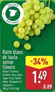 Raïm Blanc De Taula Sense Llavors