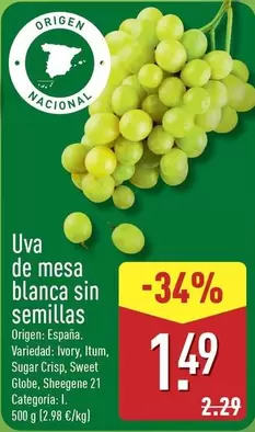 Uva De Mesa Blanca Sin Semillas
