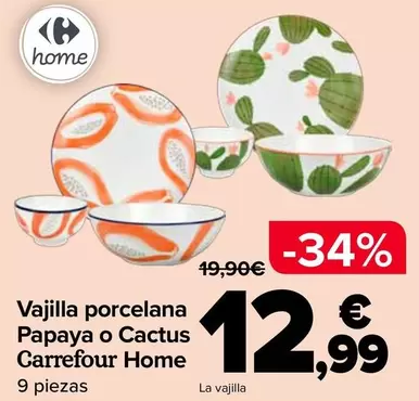 Carrefour Home - Vajilla Porcelana Papaya O Cactus