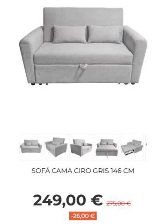 Sofa Cama Ciro Gris 146 Cm