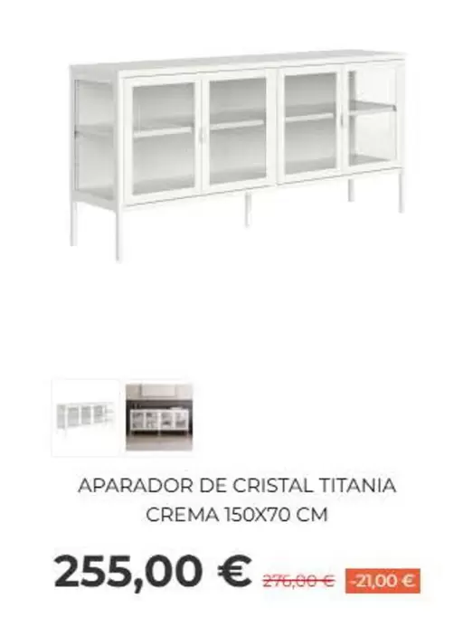 Aparador De Cristal Titania Crema 150X70 CM