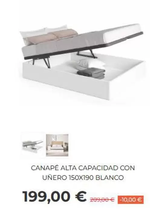 Canapé Alta Capacidad Con Uñero 150 X 190 Blanco