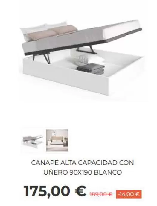Canapé Alta Capacidad Con Uñero 90 X 190 Blanco