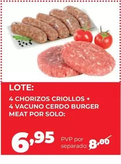Solo - 4 Chorizos Criollos + 4 Vacuno Cerdo Burger Meat Por