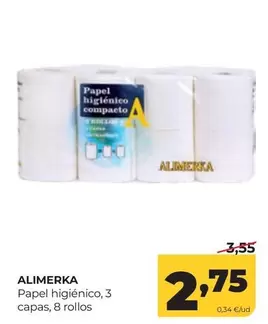 Alimerka - Papel Higiénico, 3 Capas, 8 Rollos