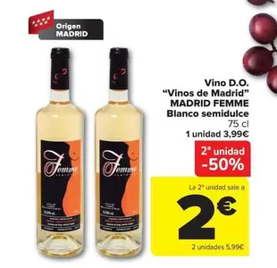 Madrid Femme - Vino D.O. "Vinos De Madrid" Blanco Semidulce