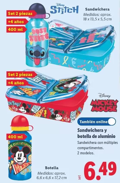 Disney - Sandwichera Y Botella De Aluminio