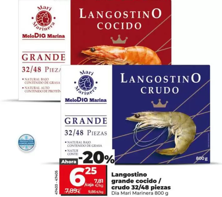 Dia Mari Marinera - Langostino Grande Cocido/Crudo 32/48 Piezas